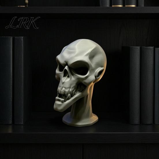 Seasonal Fireplace Decorations 3D Printed Skull Statue, Halloween Creepy Figurine, Gothic Table Matte Black Decor Centerpiece, Spooky Ornament