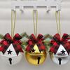 Holiday Season Metal Christmas Bells Ornament Featuring Holly Berry and Bow for Tree Door and Party Decorations