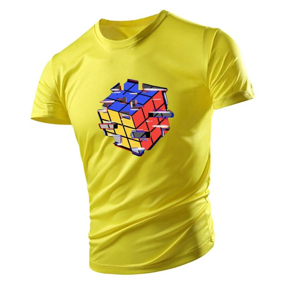 2023 Dospělé pánské tričko s výstřihem léto ležérní sportovní volné rychleschnoucí móda s krátkým rukávem potisk rubikových kostek mládežnický trend