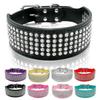 Leather Dog Collars Bling Diamante Crystal Studded Dogs Pet Collars 2inch Wide for Medium & Large Dogs Pitbull Boxer