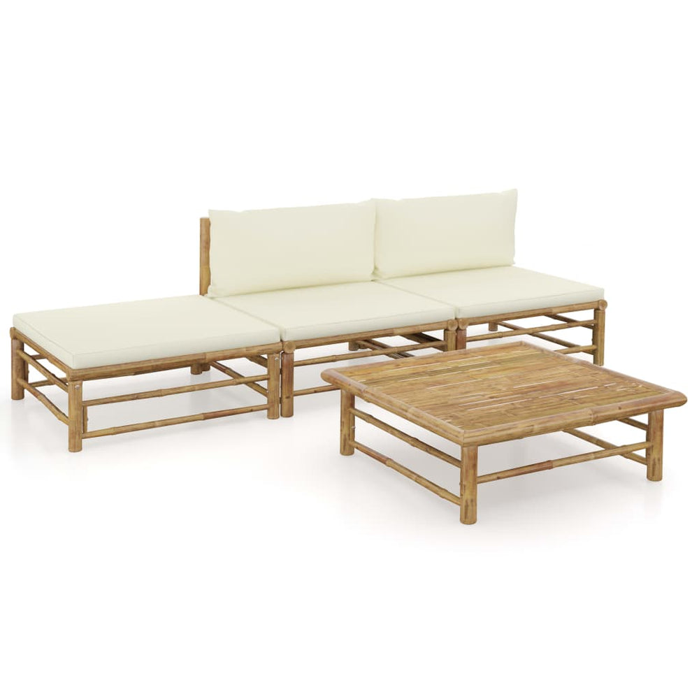 Salon de jardin 4 pcs avec coussins  crème bambou