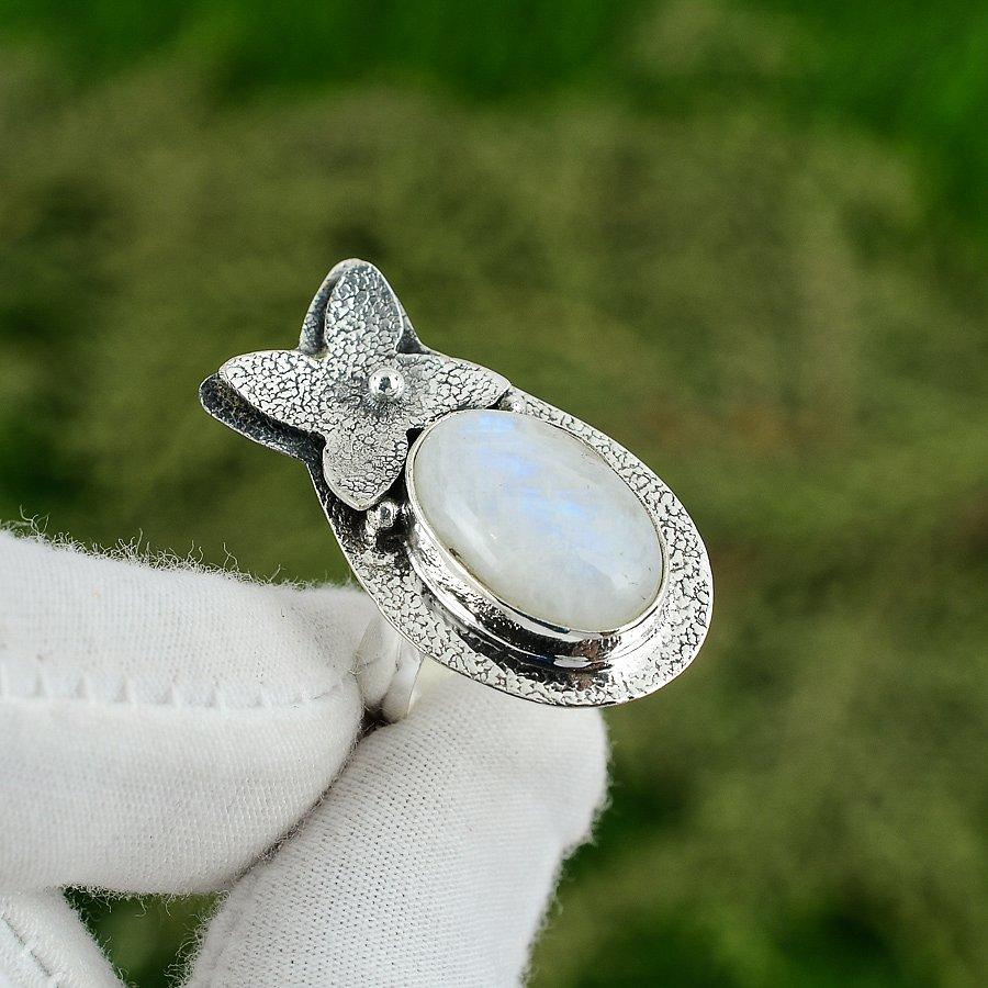 

Sisters Day Sale Natural Rainbow Moonstone Promise New Ring Jewelry 925 Silver Adjustable