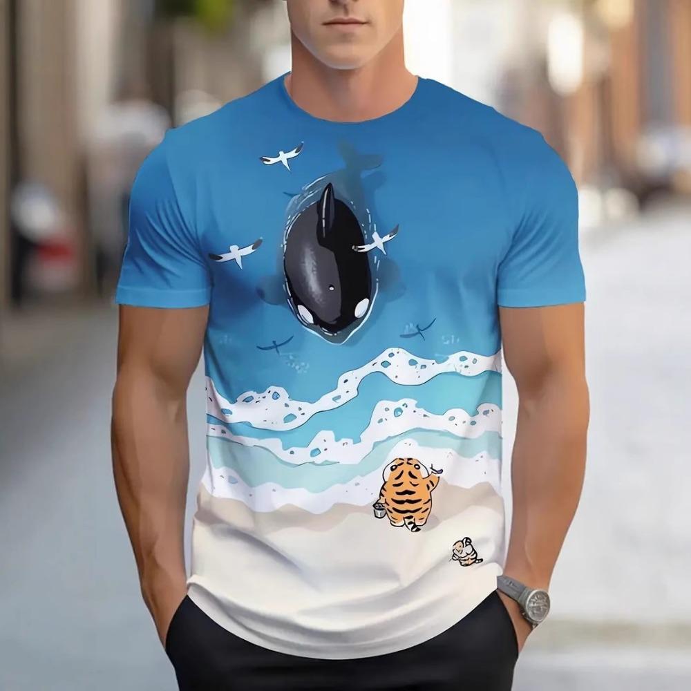 Casual Fashion Trend Cartoon Pattern 3D Printed Men's Short Sleeved Round Neck T-shirt