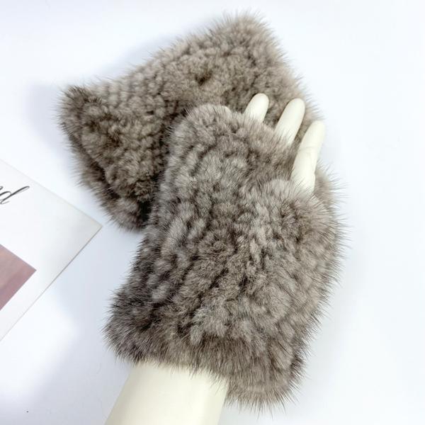 Real Mink Fur Fingerless Gloves for Women Girls Natural Fur Knitted Mittens Warm Soft Luxury Winter Gloves