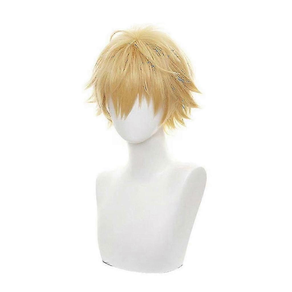 Denji Cosplay Wig for Chainsaw Man Anime, Golden Short Hair for Men with High-Temperature Silk