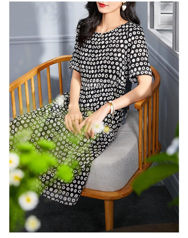 Mid-Length Silk Dress with Polka Dot Print