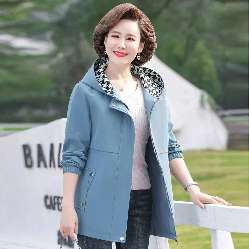 Lente Herfst Capuchon Trenchcoat Mode Casual Dames Windjack Middellang Buitenkleding Moeder Jassen