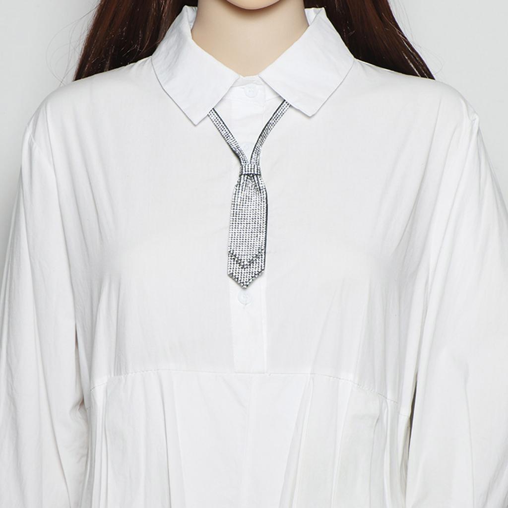 Unique Double Layer Rhinestones Tie Necklace Uniform Suit Tie Sexy Tie Encrusted Rhinestones Long Necklace