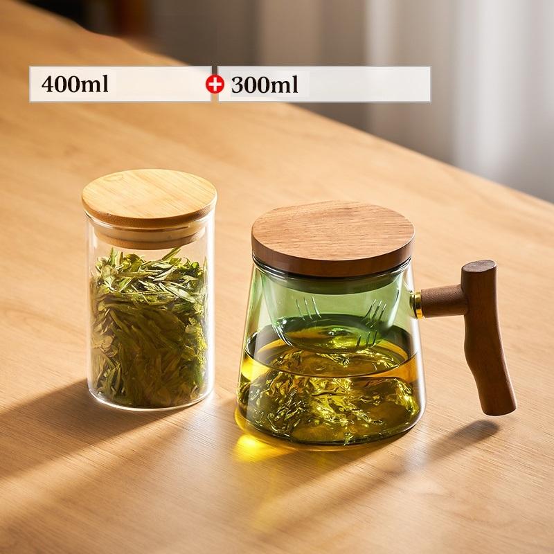 400ml Glass Tea Cup Walnut Anti Scald Handle Thickened Cup Chinese Far Mountain Design High Borosilicate Glass Tea Cup