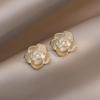 Elegant Zircon Flower and Pearl Stud Earrings - High-End Niche Design