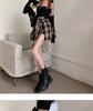 Women's 2025 Black Plaid A-Line Skort with Irregular Two-Piece Design