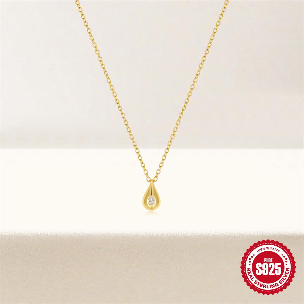 Stylish And Simple S925 Sterling Silver Water Drop Diamond Women'S Versatile Collarbone Necklace Commuter Office Worker Jewelry