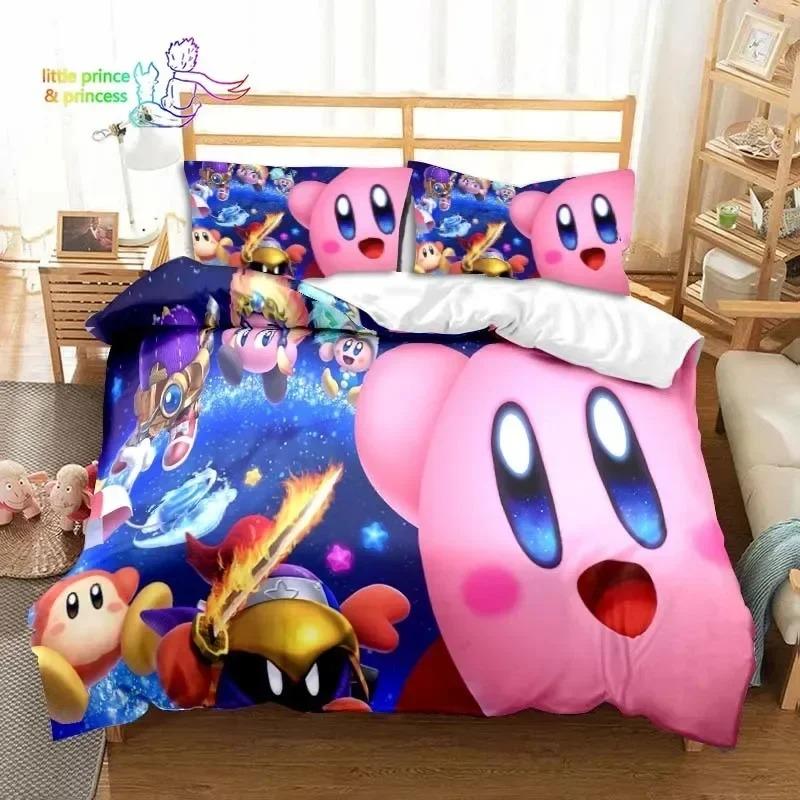 3D Design Printed Kawaii Cartoon Kirbys Bed Ensemble Single Size Single Size Full Queen Dimension King Dimension Size Bed Kit Adult Kid Bedroom