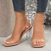Ladies Transparent Crystal Sandals With A Single Buckle, Open Toe, Sexy Thick Heels, 9cm Simple And Versatile. Women Sandals