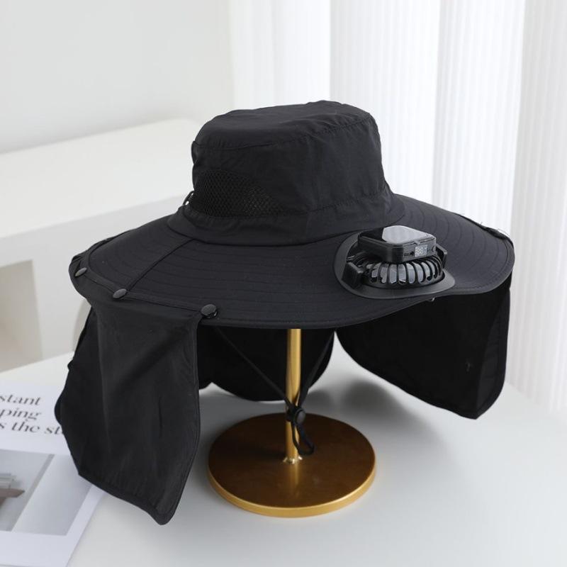 Summer outdoor fishing and hiking sun hat, extra-large brim solar fan hat, shawl neck protection, sun-protective bucket hat