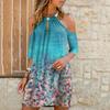 Fashion Women's Summer Casual Metal Hanging Neck Printed Strapless Dress