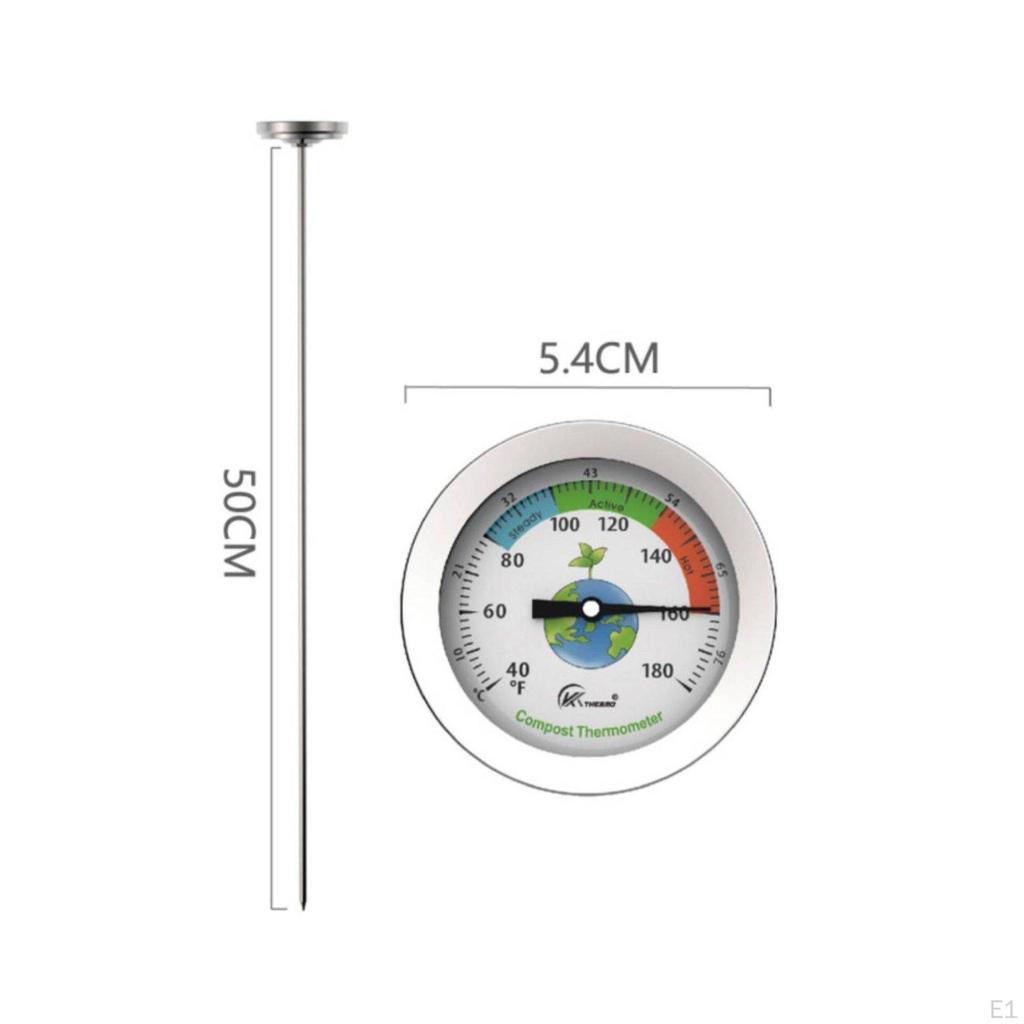 Long Rod Compost Thermometer No Battery Required 50cm Mechanical Garden Easy To Read