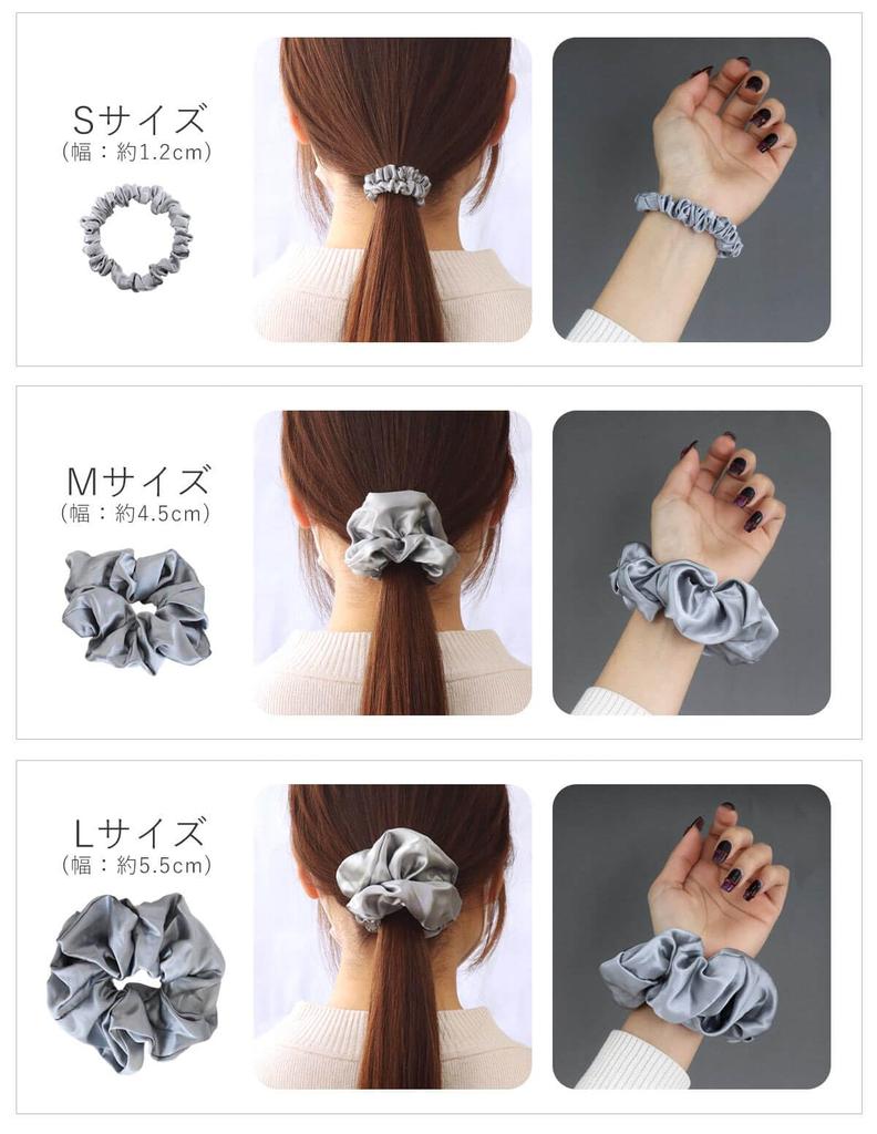 ROQUE Silk Scrunchie Hair Silk Hair Size S of Assorted B [Hairdresser Supervised] [100% Silk] Ties, Accessories, (Set 3),