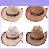 Paper Straw Cowboy Hat With Wide Brim For Summer Sun Protection And Fashion Style