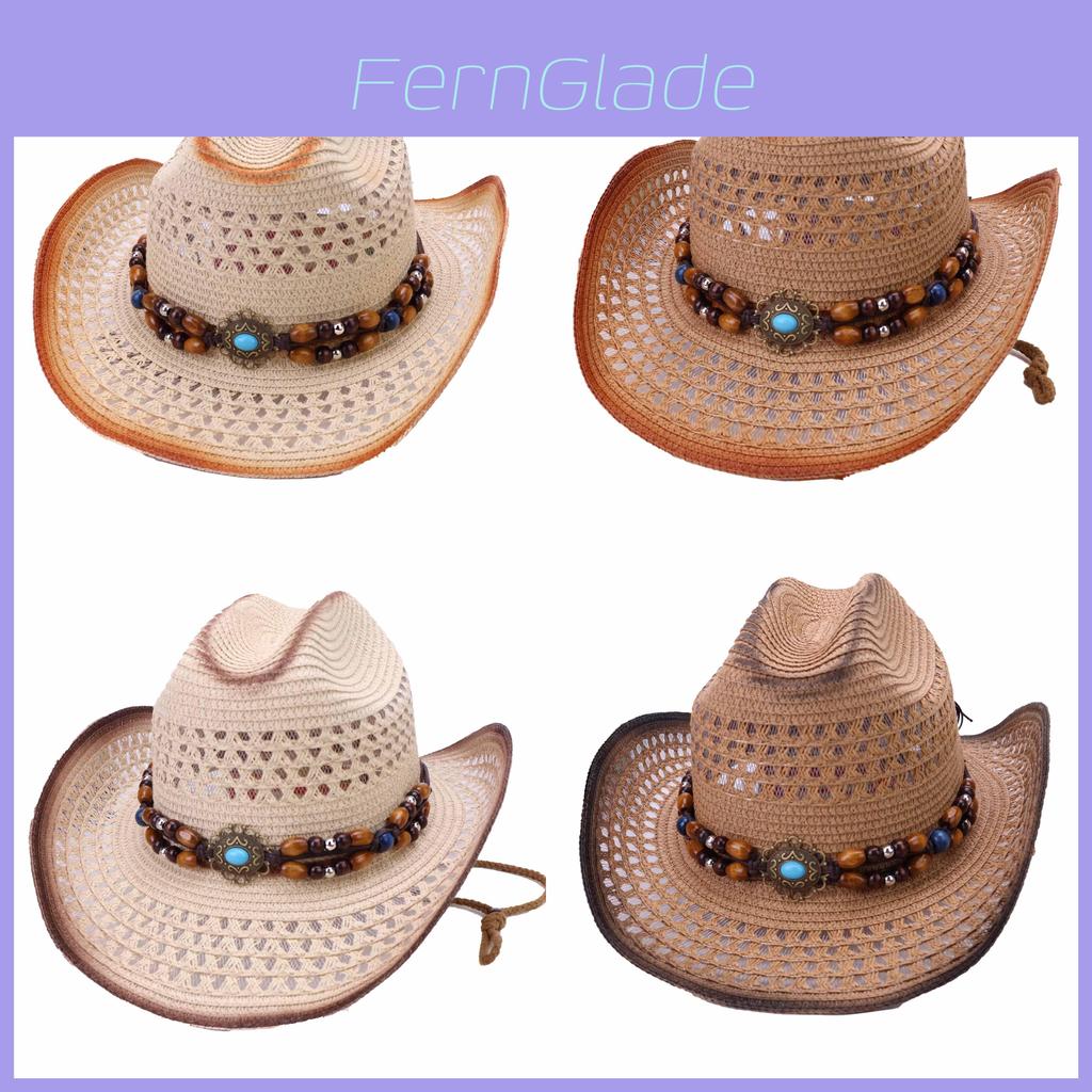 Paper Straw Cowboy Hat With Wide Brim For Summer Sun Protection And Fashion Style