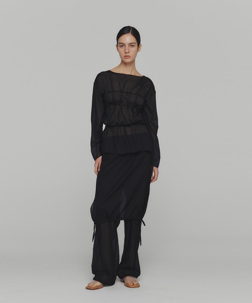 Amomento Sheer Cotton Drawstring Top_Black
