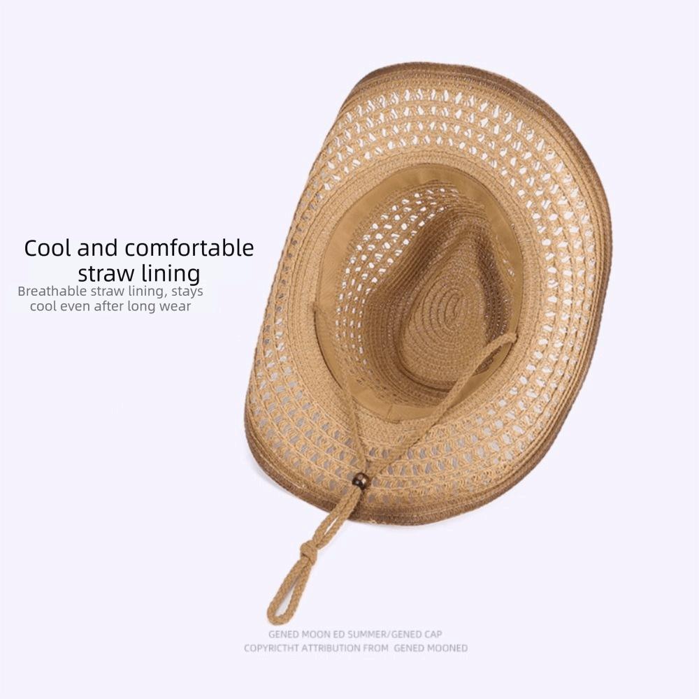 Summer Western Cowboy Hat Wide Brim Cowgirl Visor Cap Vintage Grass Hat  Bucket Hat