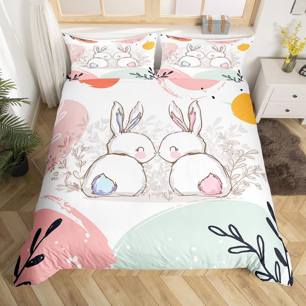 Rabbit Duvet Covers For Children Boys Girls Kawaii Animal Comforter Covers With 2 Pillowcases 3 Pcs Bedding Sets Queen King Size