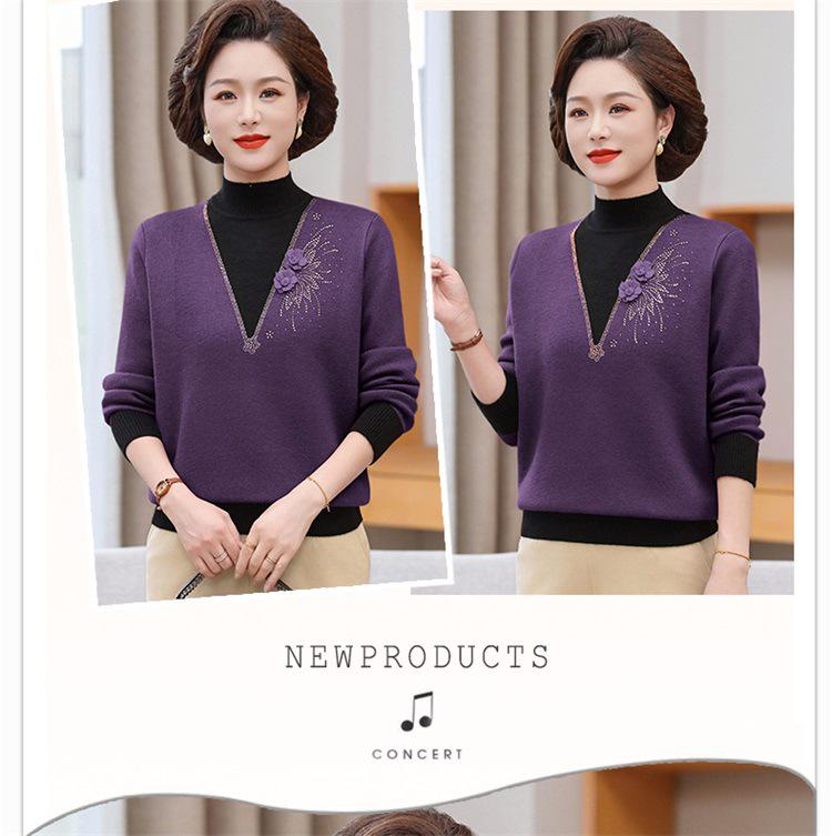 Tricots Style Maman: Pull Fausse Deux-Pièces en Velours pour Femmes d'Âge Moyen et Âgées, Parfait pour les Superpositions Automne/Hiver