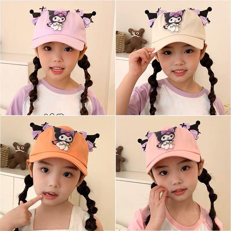 New Sanrio Kids Cartoon Kuromi Sun Hat Adjustable Baseball Cap Summer Anti-UV Breathable Outdoor Hat for Girls