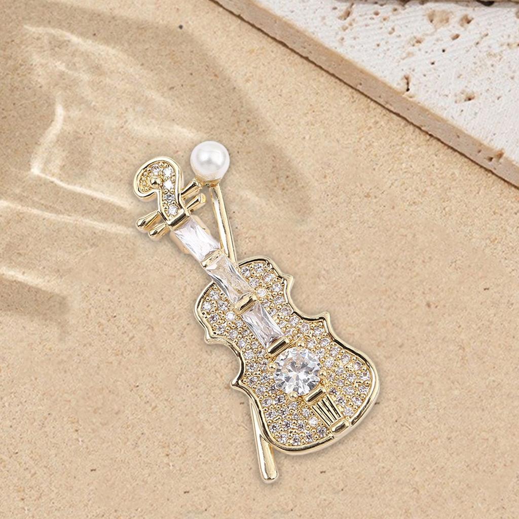 Elegant Vintage Violin Brooch Musical Instrument Jewelry Accessory for Trendy Women Men Alloy Rhinestones Gifts
