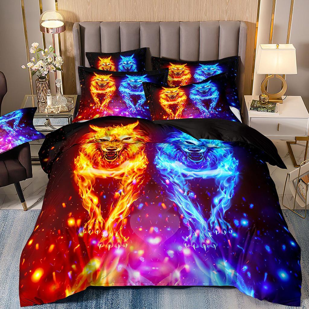 3D Animal Wolf Three-Piece Set, Kit Bedding, Indian Style