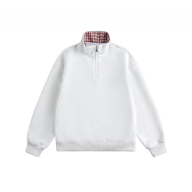 Unisex Oversized Cotton Pullover Sweatshirt With Half Zip Solid Color Casual Streetwear Top Fall
