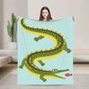 Crocodile Fleece Throw Blanket, Green Alligator Nursery Decor, Soft Flannel Kids Gift