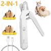 Moedor e Cortador de Unhas para Pets 2 em 1 Ferramenta de Higiene para Gatos e Cachorros com Luzes LED e Protetor contra Respingos Recarregável por USB Aparador de Unhas para Gatos e Cachorros