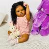 Bonecas Reborn Bebê Lottie de 24 Polegadas Corpo de Pano Macio Pele Escura Bonecas de Simulação Cabelo Afro Real Vida Brinquedo de Boneca Recém-nascido para Crianças Presentes de Feriado