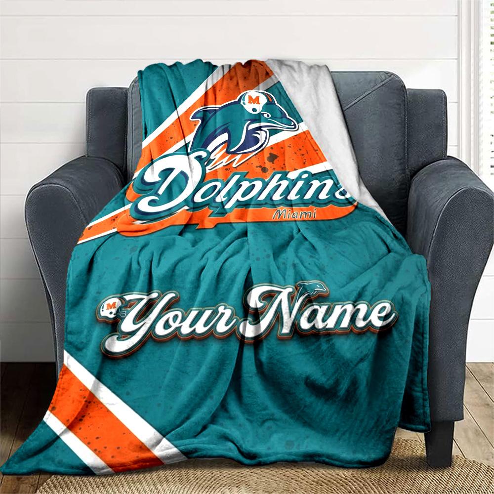 Name Custom Miami Dolphins Print Flannel Blanket High Quality Warm Comfortable Cover for All Seasons Perfect for Gifts Home Decor