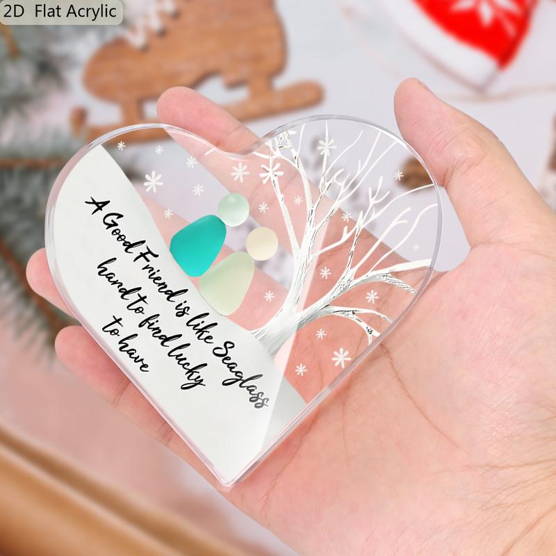 Friendship Gift for Women & Men - "A Good Friend Is Like Seaglass" Plaque, with Snowflake & Tree Design Suitable for Desk, Shelf, Office Decor - Th