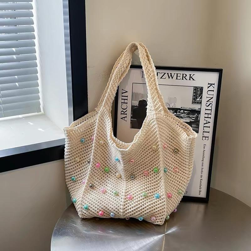 

Fashion Knitted Shoulder Crossbody Bag Women s Large Capacity Versatile Tote Bag New Color Bead Jewelry Commuter Handheld