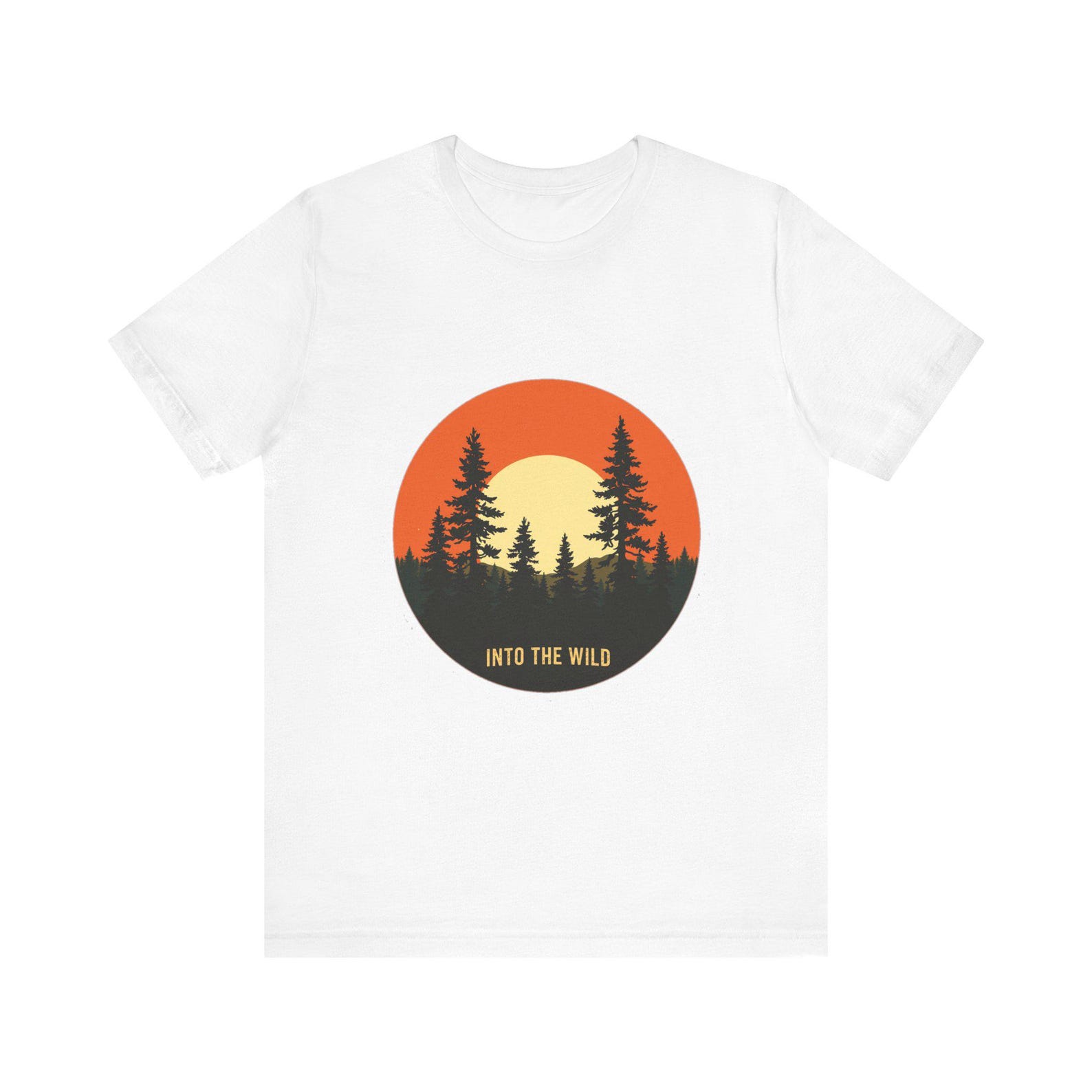 Retro Forest Pines Sunset T-Shirt, Vintage Retro Outdoors Tee, Nature Adventure Gift S