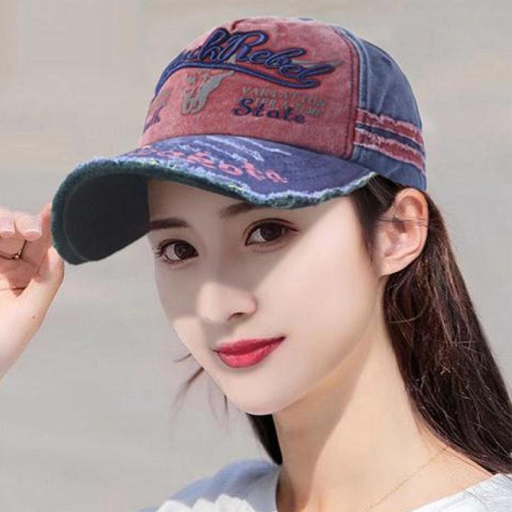 Retro Briefstickerei Baseballkappe für Herren Damen Patchwork Denim Hip-Hop Kappen Unisex Verstellbar Lässig Sonnenhut Trucker Caps