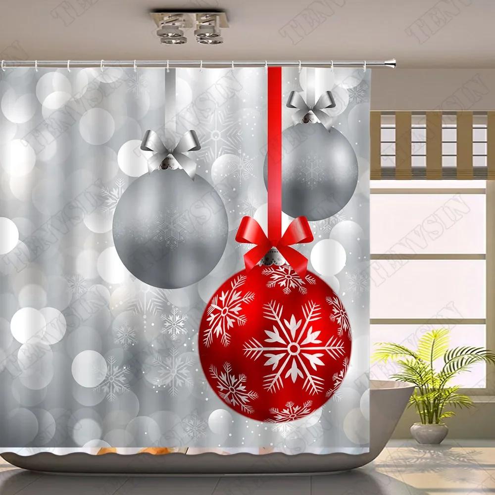 Weihnachtskugel Kiefer Duschvorhangsets Vintage Roter Truck Weihnachten Schneemann Winter Neujahrsgeschenk Badezimmerdeko Badvorhänge