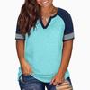 2024 Euro-America V-Neck Color Block Short Sleeve Loose Top