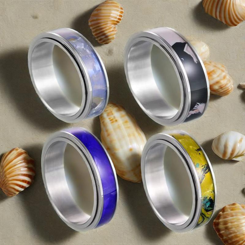 My Fine Jewelry Women's Purple 316L Stainless Steel Gradient Rotate Color Shell Ring Stylish Dainty Unisex Finger For Men And