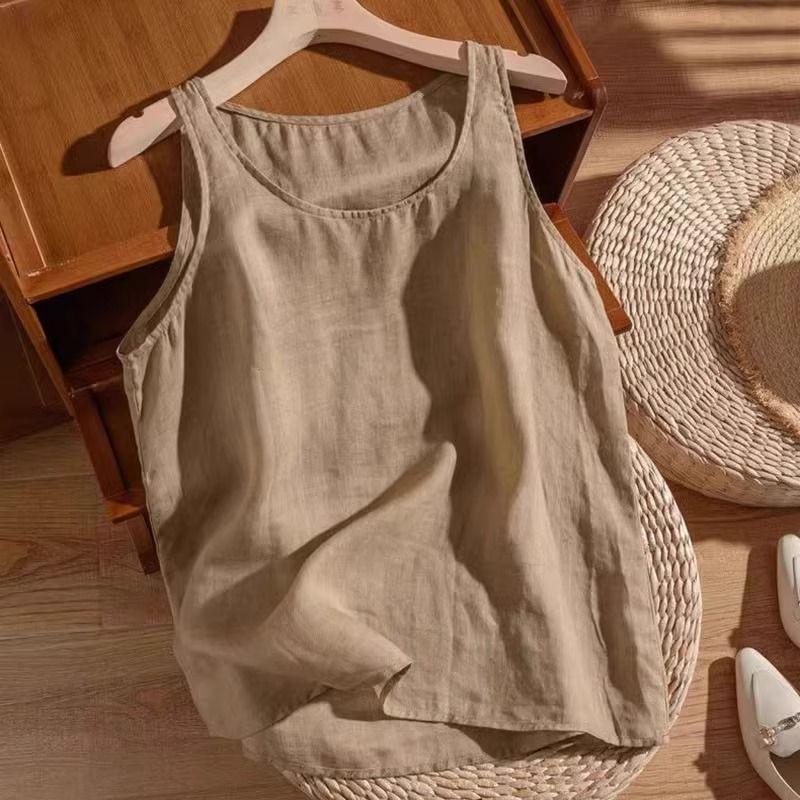 Linen Womens Fit Loose Camisole Tank Top Summer Plus Size Casual Sleeveless Inner Wear Basic Blouse