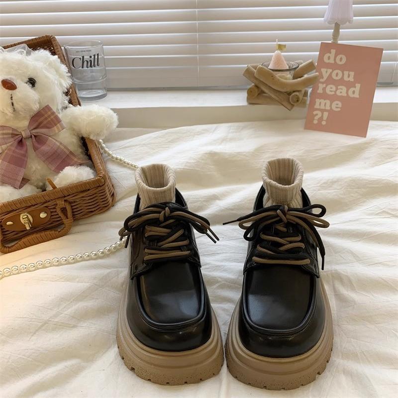 Loafers Women's 2025 New Fashion Popular Women's Shoes Platform-soled Lace-up Single Shoes Spring and Autumn Versatile British Small Leather Shoes