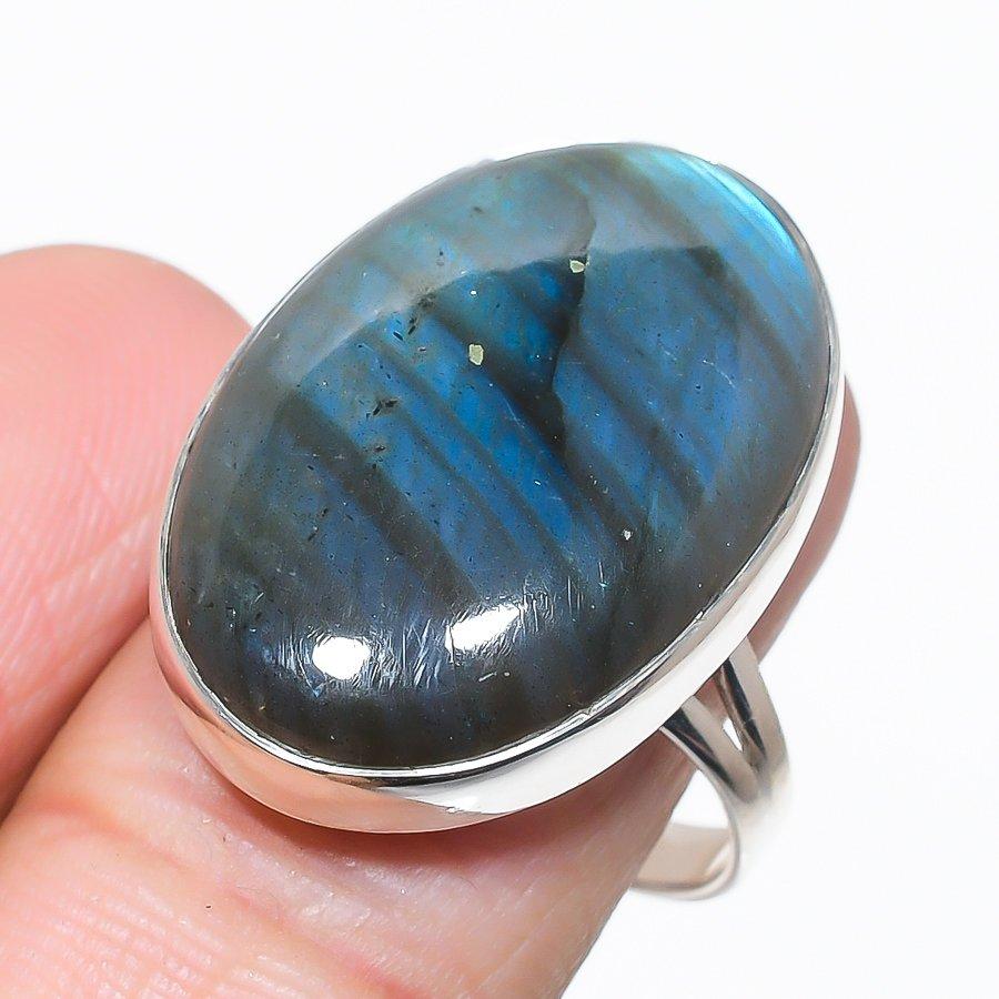 

Natural Labradorite Gemstone Handmade 925 Solid Silver Jewelry Ring Size 9 s9P44