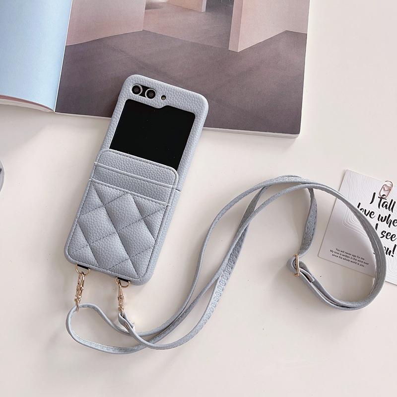 Luxus-Leder-Hals-Schultergurt-Crossbody-Brieftasche für Samsung Galaxy Z Flip 5 Z Flip 4 Z Flip 3 Kartensteckplatz-Abdeckung