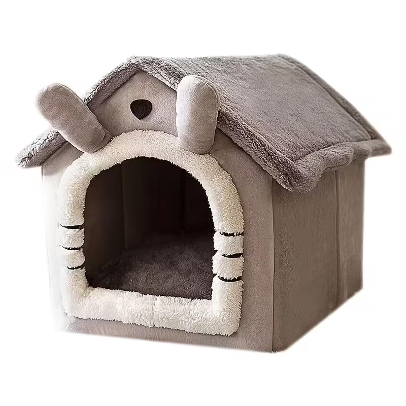 Cozy Pet House for Indoor Cats and Small Dogs, Removable Washable Pet Bed House with Soft Cushion, Warm Winter Pet Sleeping Nest