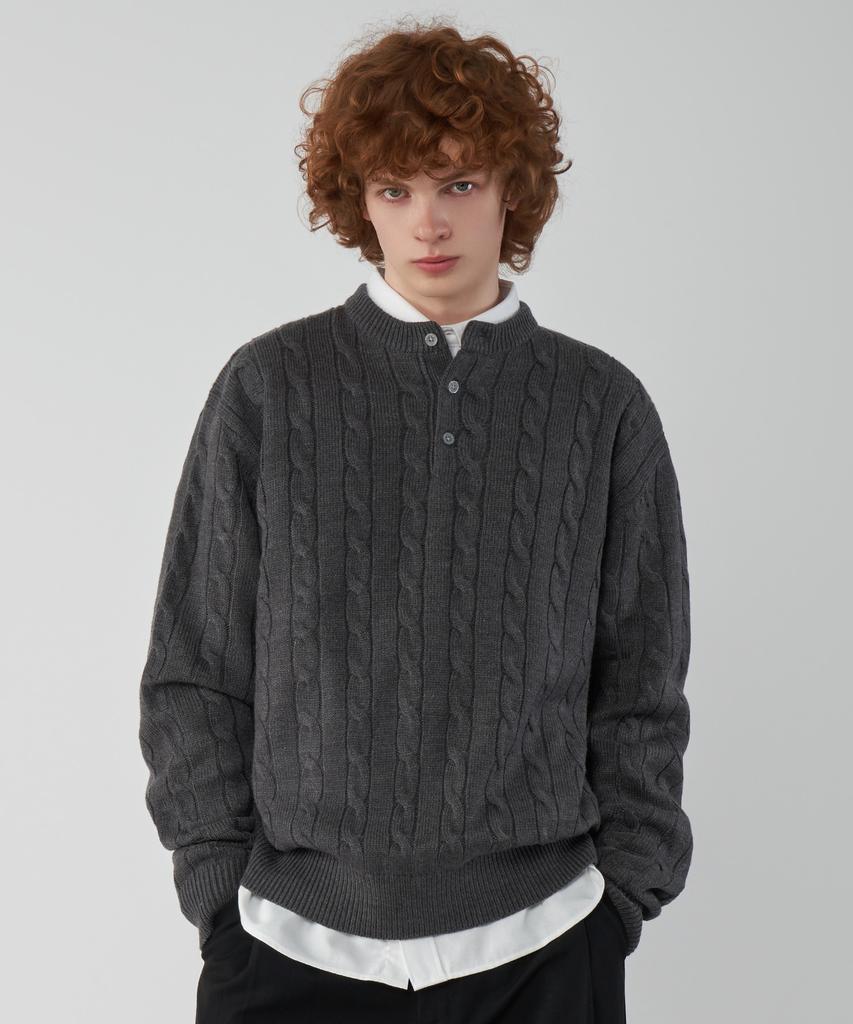UNTAPPED STUDIO Oversized Cable Henley Neck Round Knit 4 Colors