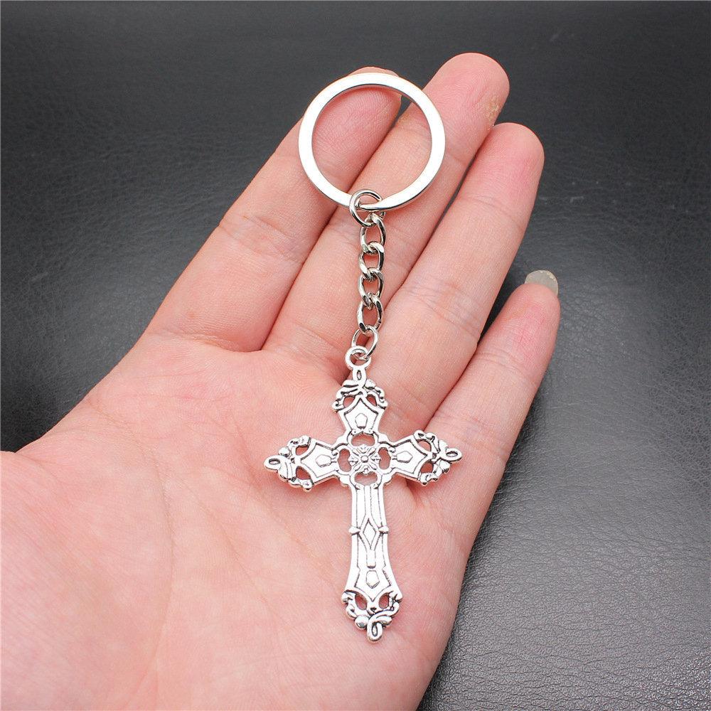 Cross Religious Amulet Keychain for Family Trendy Cute Fathers Day Gift Streetwear Key Organizer
